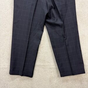 Tommy Hilfiger Dress Pants Mens 34x27 Navy Blue Pure Wool Pleated Windowpane